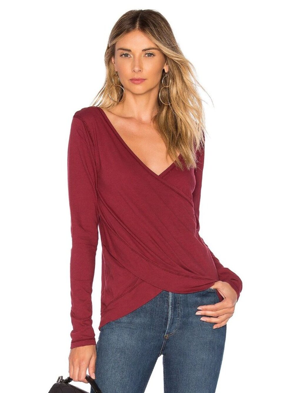 Bobi Bordeaux Reversible Criss-Cross Long Sleeve Top